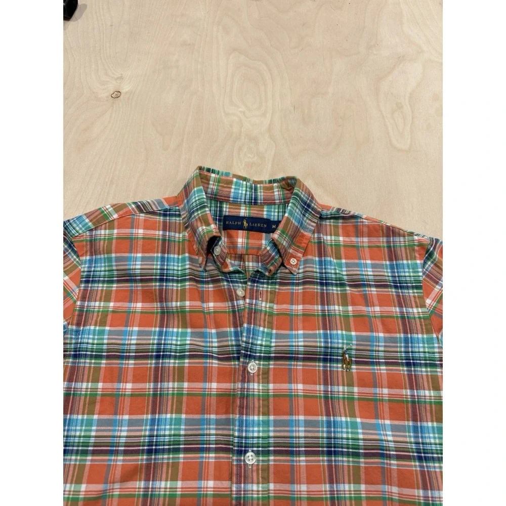 Polo Ralph Lauren Oxford Classic Fit Bright Plaid Shirt Mens Medium Flesh Pony